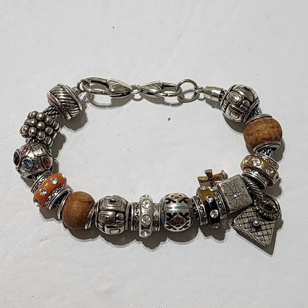 Brighton orange, wooden, Trust your Journey purse charm bracelet